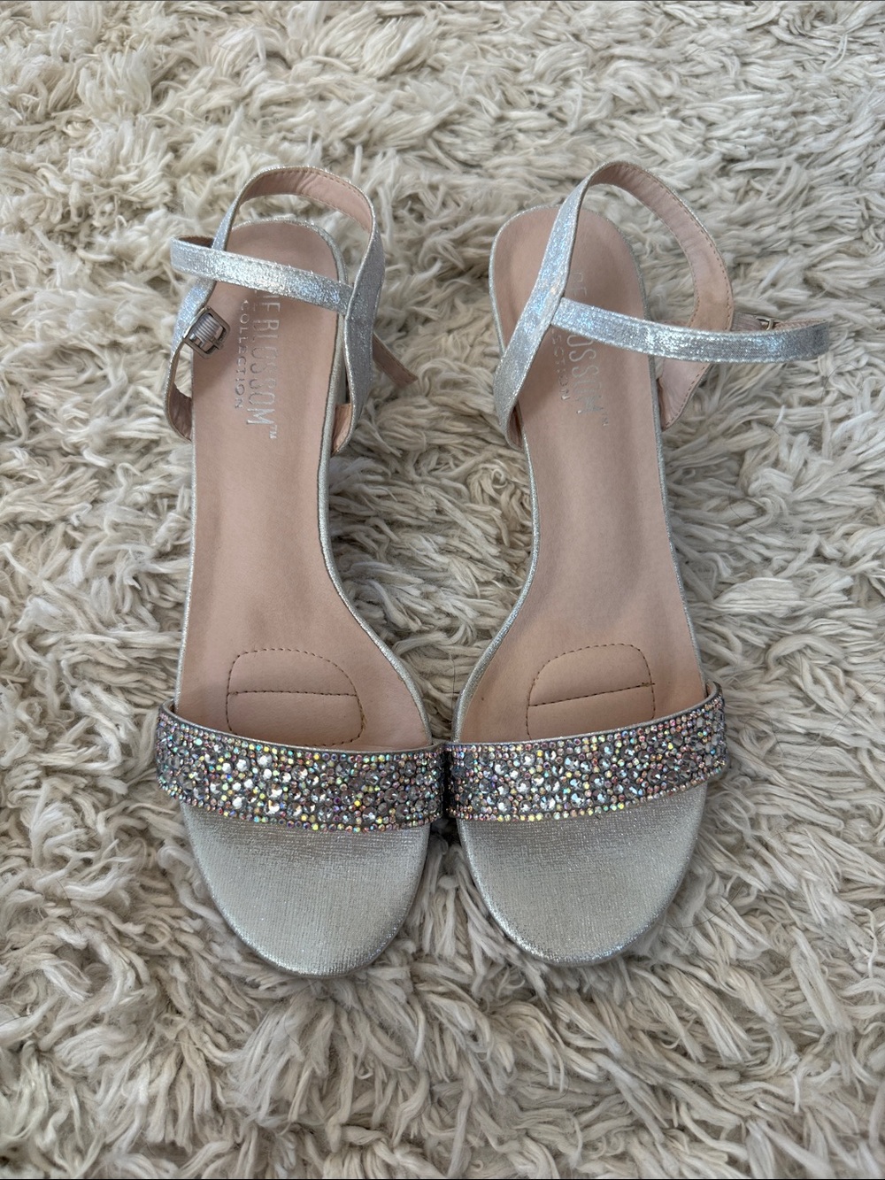 De Blossom Collection Silver Rhinestone Dress Sandals